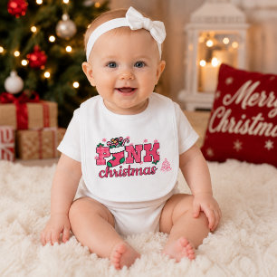 Pink Christmas Baby Bib