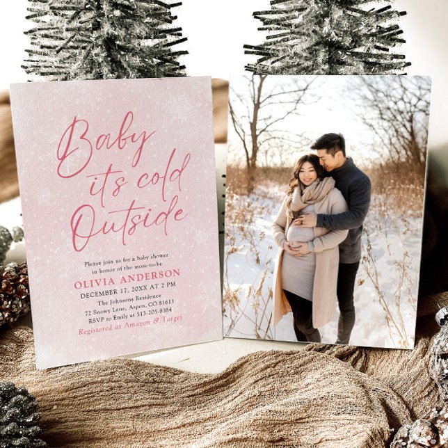 Pink Christmas Baby It's Cold Outside Baby Shower Invitation (Creator Uploaded)