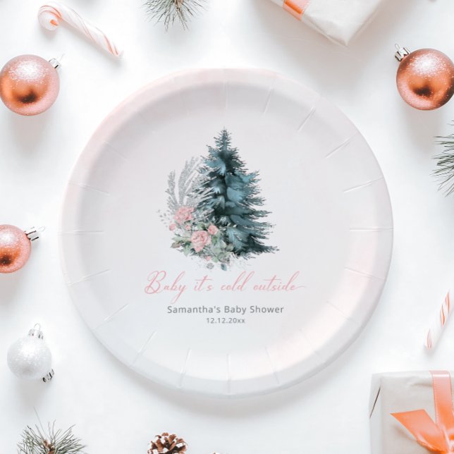 Pink Christmas Baby its cold outside  Paper Plates (Creator Uploaded)
