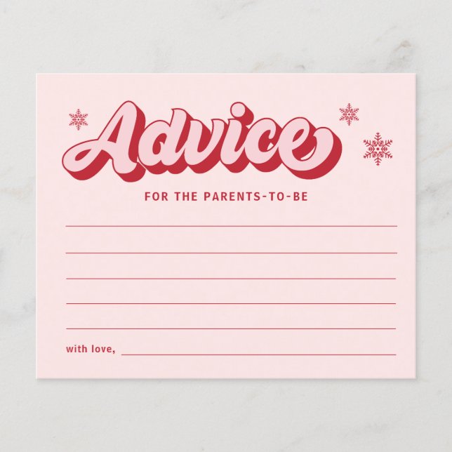 Pink Christmas Baby Shower Advice Card (Front)