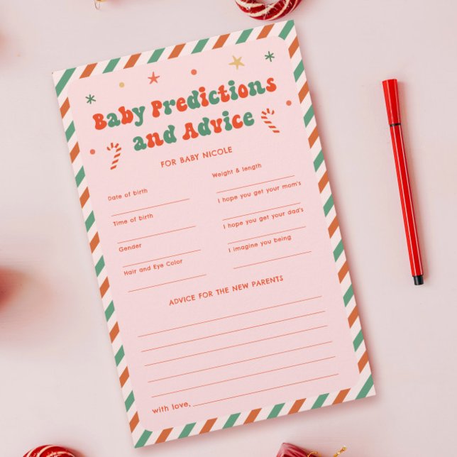 Pink Christmas Baby Shower Baby Predictions Game (Creator Uploaded)