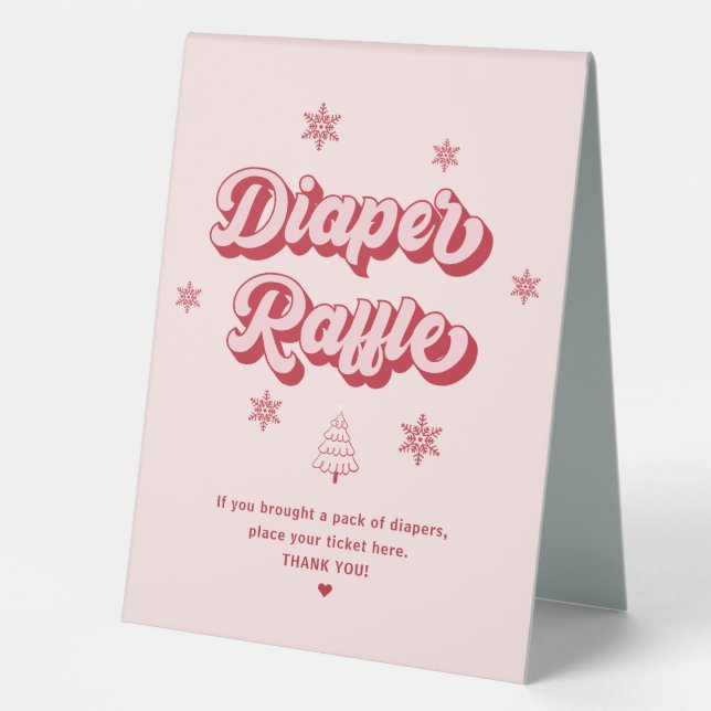 Pink Christmas Baby Shower Diaper Raffle  Table Tent (Front)