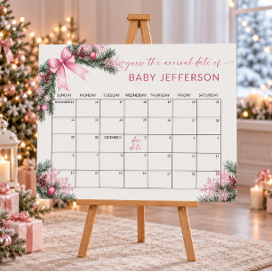 Pink Christmas Baby Shower Guess Due Date Calendar Poster