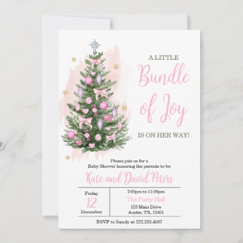 Pink Christmas Baby Shower Invitation