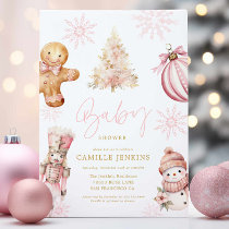 Pink Christmas Baby Shower Invitation for Girl