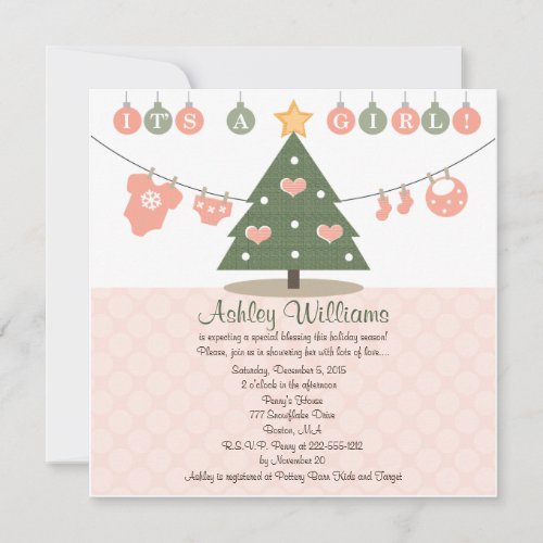 Pink Christmas Baby Shower Invitations