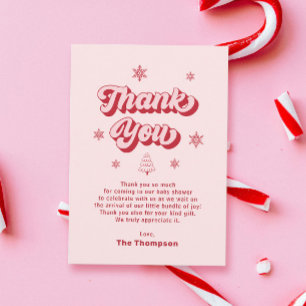 Pink Christmas Baby Shower Thank You Card