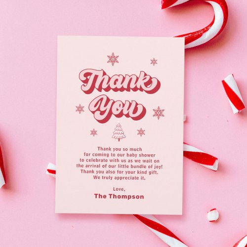 Pink Christmas Baby Shower  Thank You Card