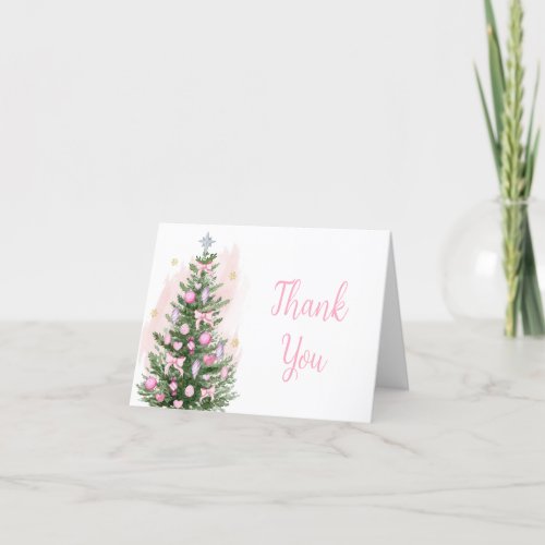 Pink Christmas Baby Shower Thank You Card