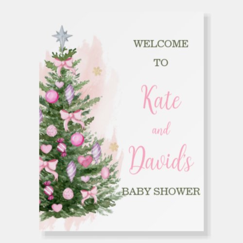 Pink Christmas Baby Shower Welcome Sign