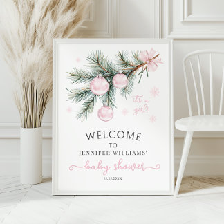 Pink Christmas Baby Shower Welcome Sign Poster
