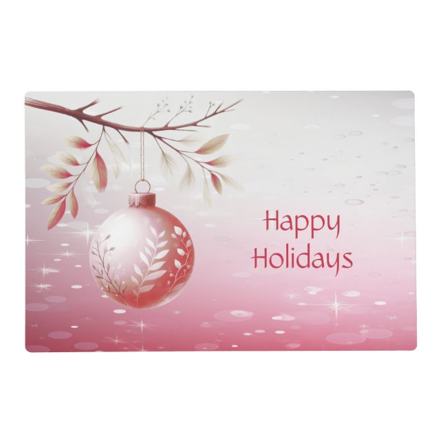 Pink Christmas Ball Holiday Paper Placemat (Front)