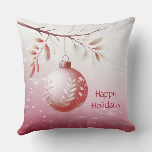 Pink Christmas Ball Holiday Throw Pillow (Back)