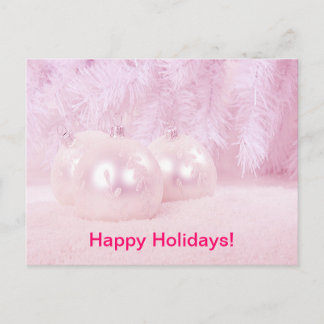 Pink Christmas Balls on Snow with Pink Background Holiday Postcard