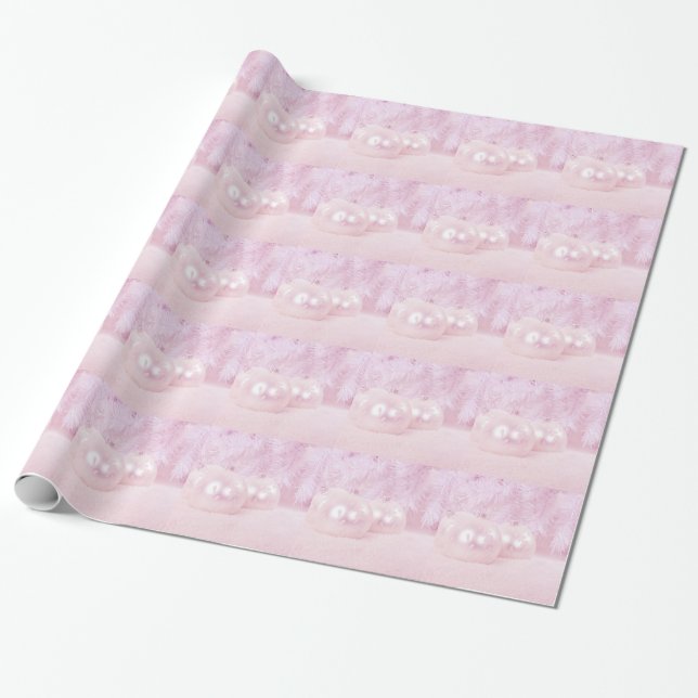 Pink Christmas Balls on Snow with Pink Background Wrapping Paper (Unrolled)