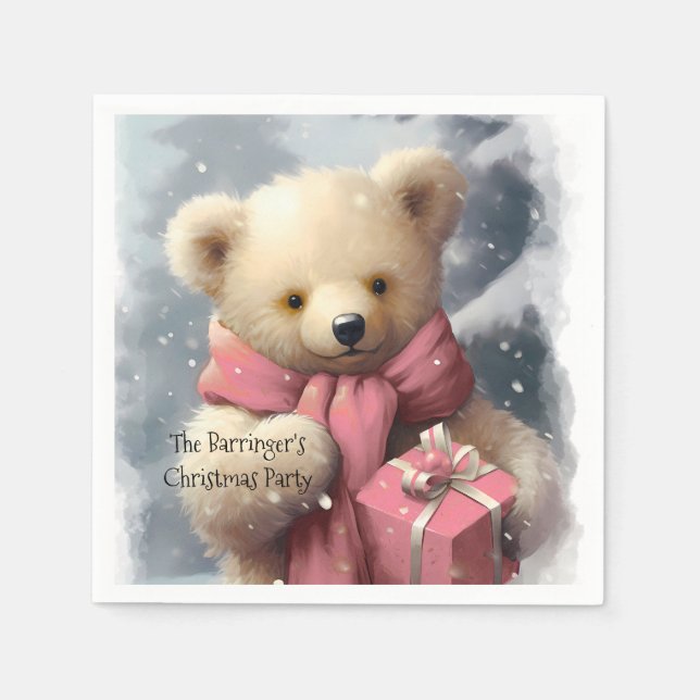 Pink  Christmas Bear    Napkins (Front)