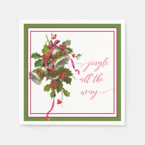 Pink Christmas Bells and Holly Paper Napkin