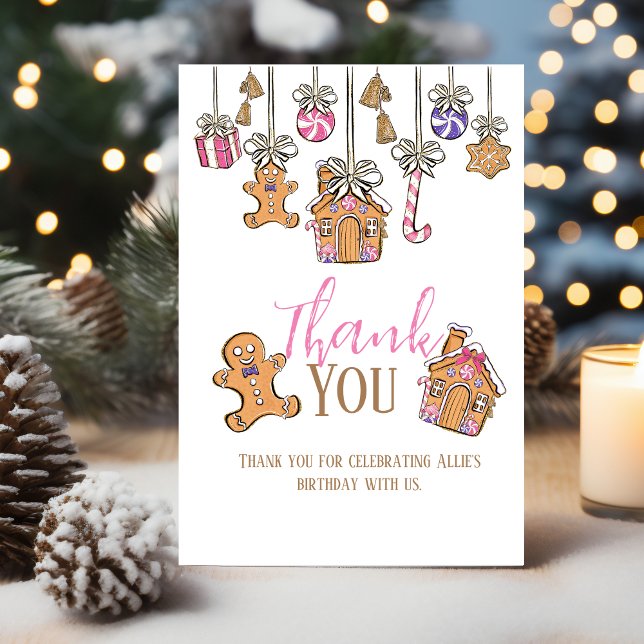 Pink christmas birthday Flat Thank You Card (Creator Uploaded)