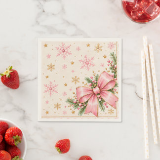 Pink Christmas Birthday Napkins | Elegant Pink Bow