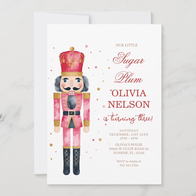 Pink Christmas Birthday Sugar Plum Fairy Invitation (Front)