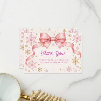 Pink Christmas Birthday Thank You Card | Pink Bow