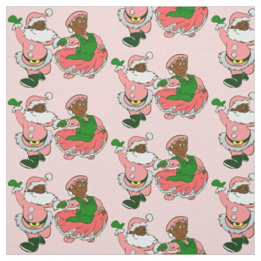  pink christmas black santa claus wife  fabric