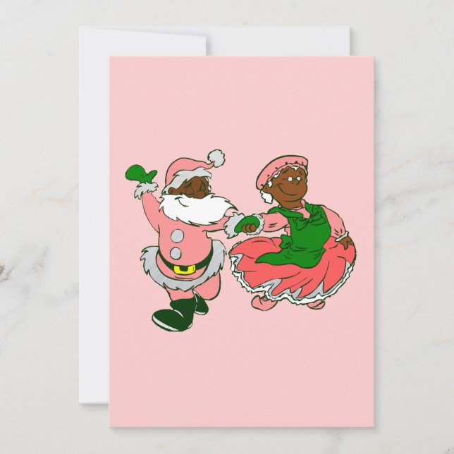 pink christmas black santa claus wife  holiday card (Front)