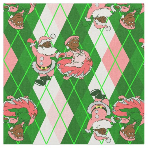 pink christmas black santa wife plaid  fabric