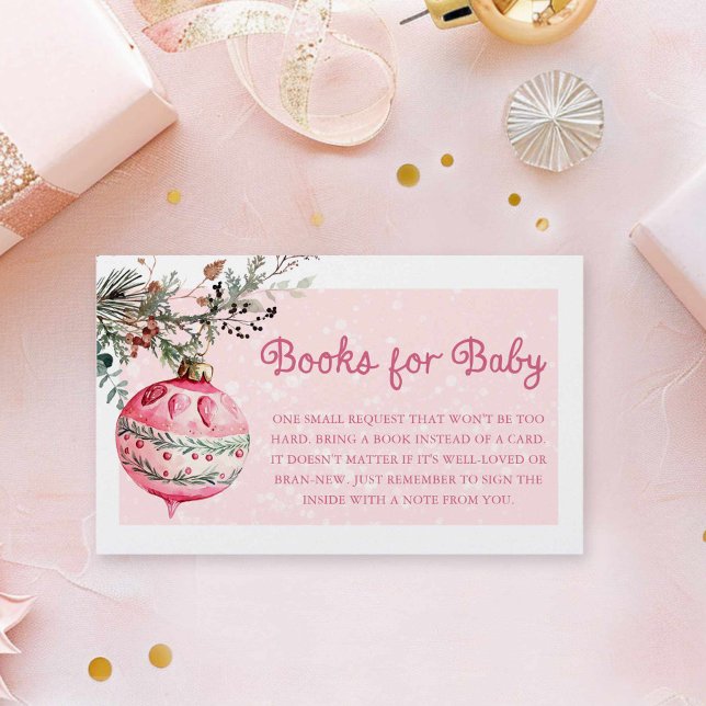 Pink Christmas Books for Baby Enclosure Card (Winter Holiday Christmas Baby Shower Books for baby card)