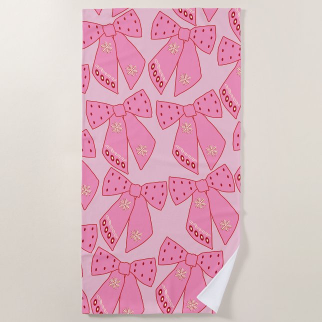Pink Christmas Bows Beach Towel (Front)