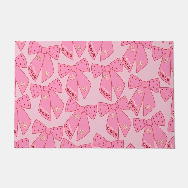 Pink Christmas Bows Doormat (Front)