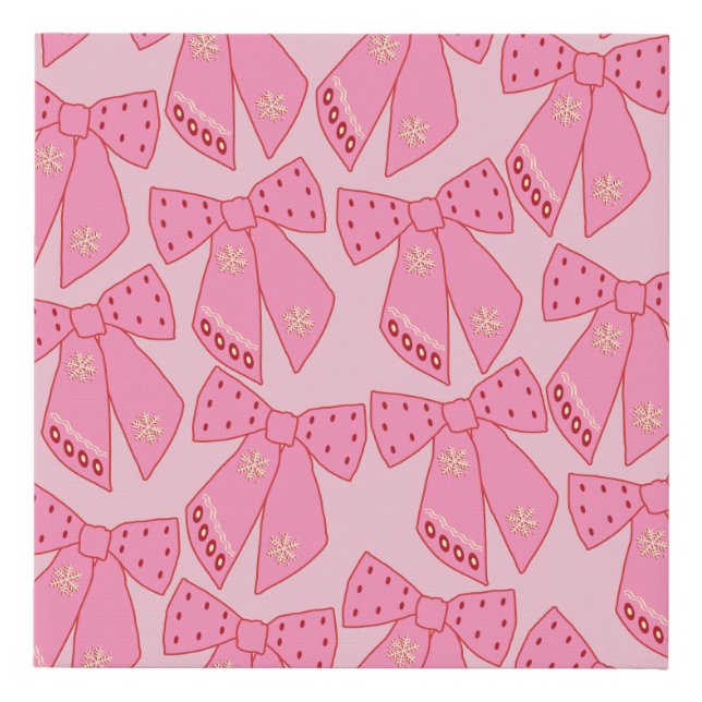 Pink Christmas Bows Faux Canvas Print (Front)