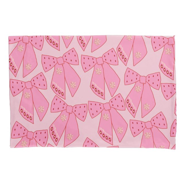 Pink Christmas Bows Pillow Case (Front)