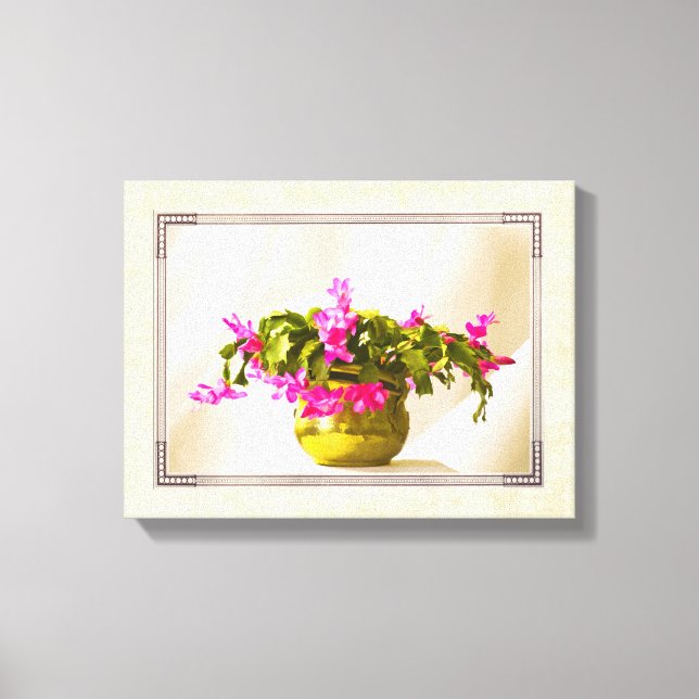 Pink Christmas Cactus Floral Photography Canvas Print (Front)