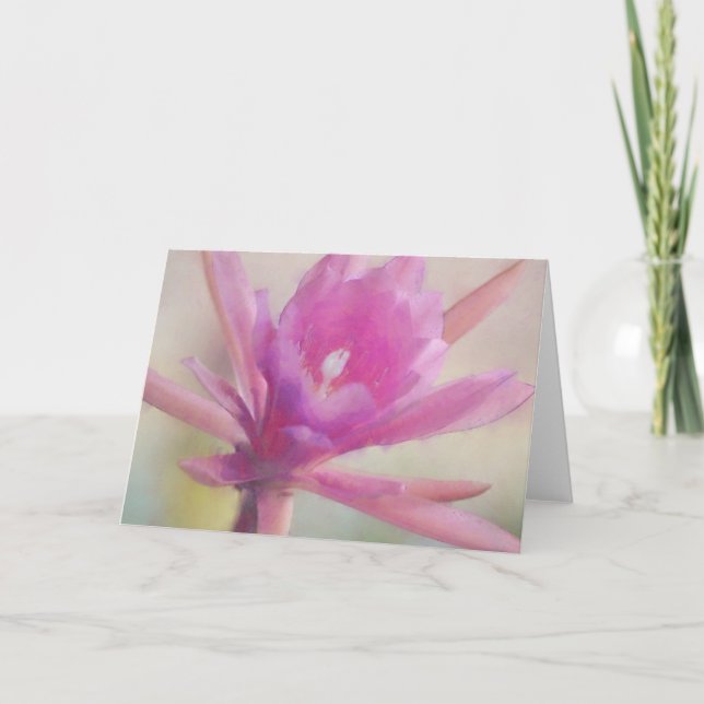Pink Christmas Cactus Flower Art Note Card (Front)