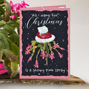 Pink Christmas Cactus Snowy Plant Lovers Gardener Holiday Card