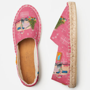 pink christmas camper trailer flamingo santa espadrilles