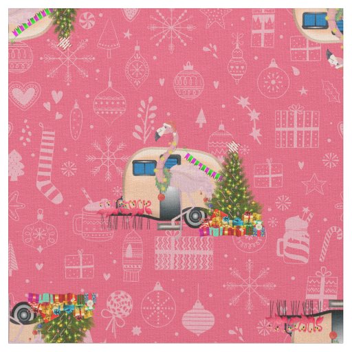 pink christmas camper trailer flamingo santa fabric