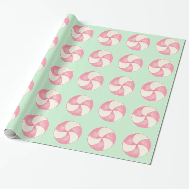 Pink Christmas Candy Peppermint Wrapping Paper Zazzle