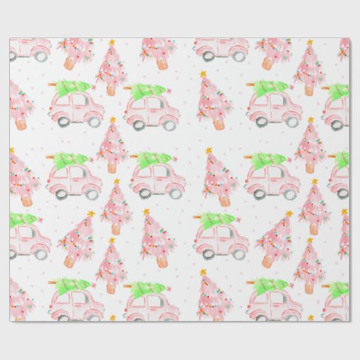 Pink christmas car holiday wrapping paper | Zazzle