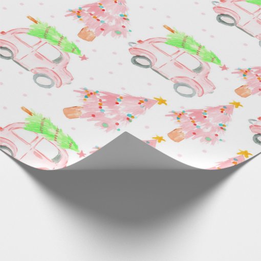 Pink christmas car holiday wrapping paper | Zazzle