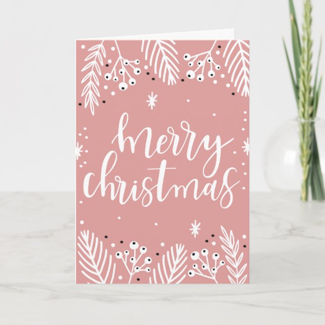 Pink Christmas Card (Personalized Xmas Cards) (Front)
