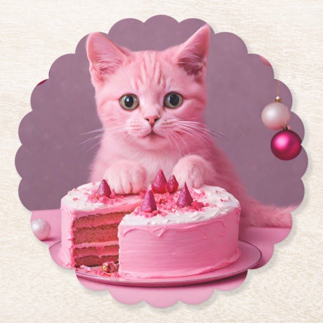 Pink Christmas Cat coaster (Front)