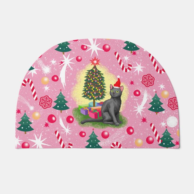 Pink Christmas Cat Doormat (Front)