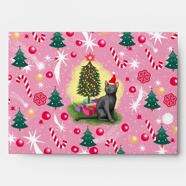 Pink Christmas Cat Envelope (Front)