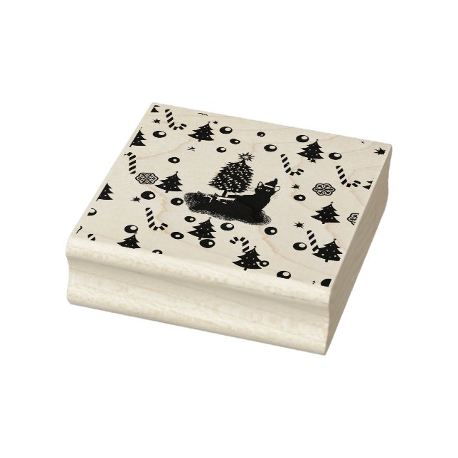 Pink Christmas Cat Rubber Stamp (Stamp)