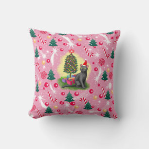 Pink Christmas Cat Throw Pillow