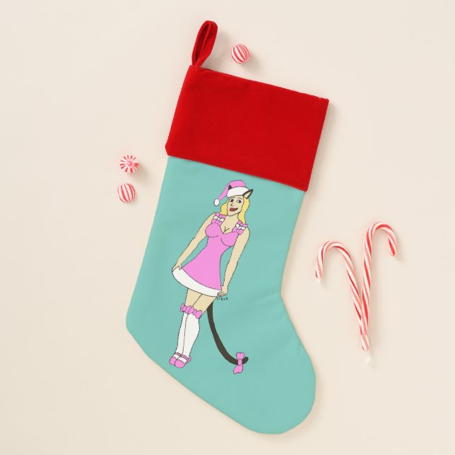 Pink Christmas catgirl Christmas Stocking (Front)