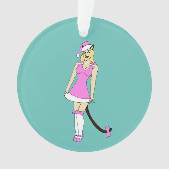 Pink Christmas catgirl Ornament (Front)