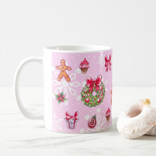 Pink Christmas Coffee Mug (With Donut)